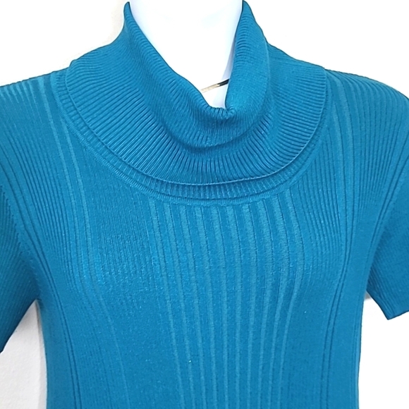 Emma James Teal Cowl Neck Short Sleeve Sweater Cable Knit Stretch Medium - Picture 5 of 5